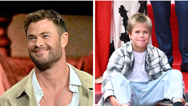 Chris Hemsworth and son Tristan split image