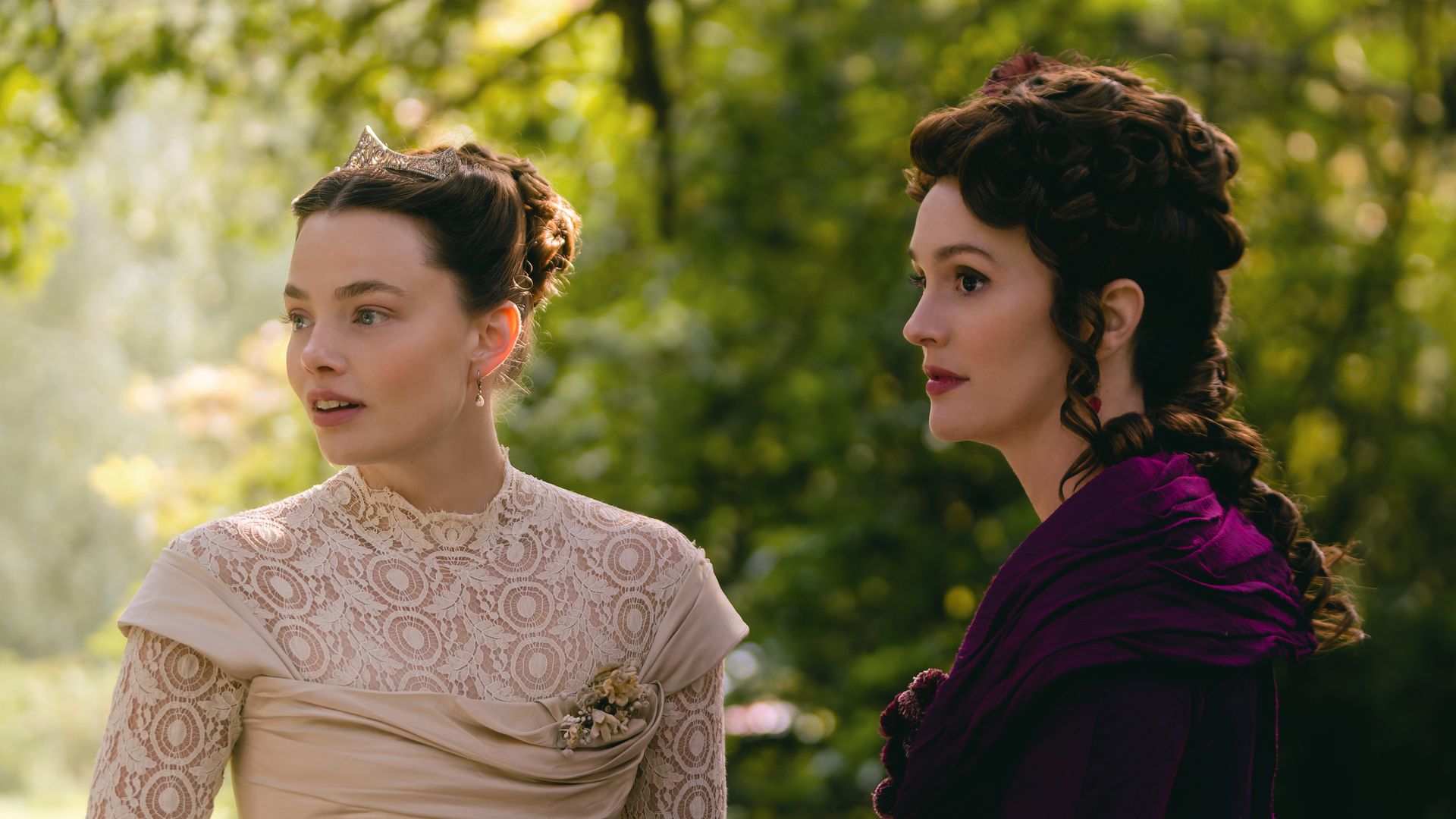 leighton meester and kristine froseth in period costumes in the buccaneers