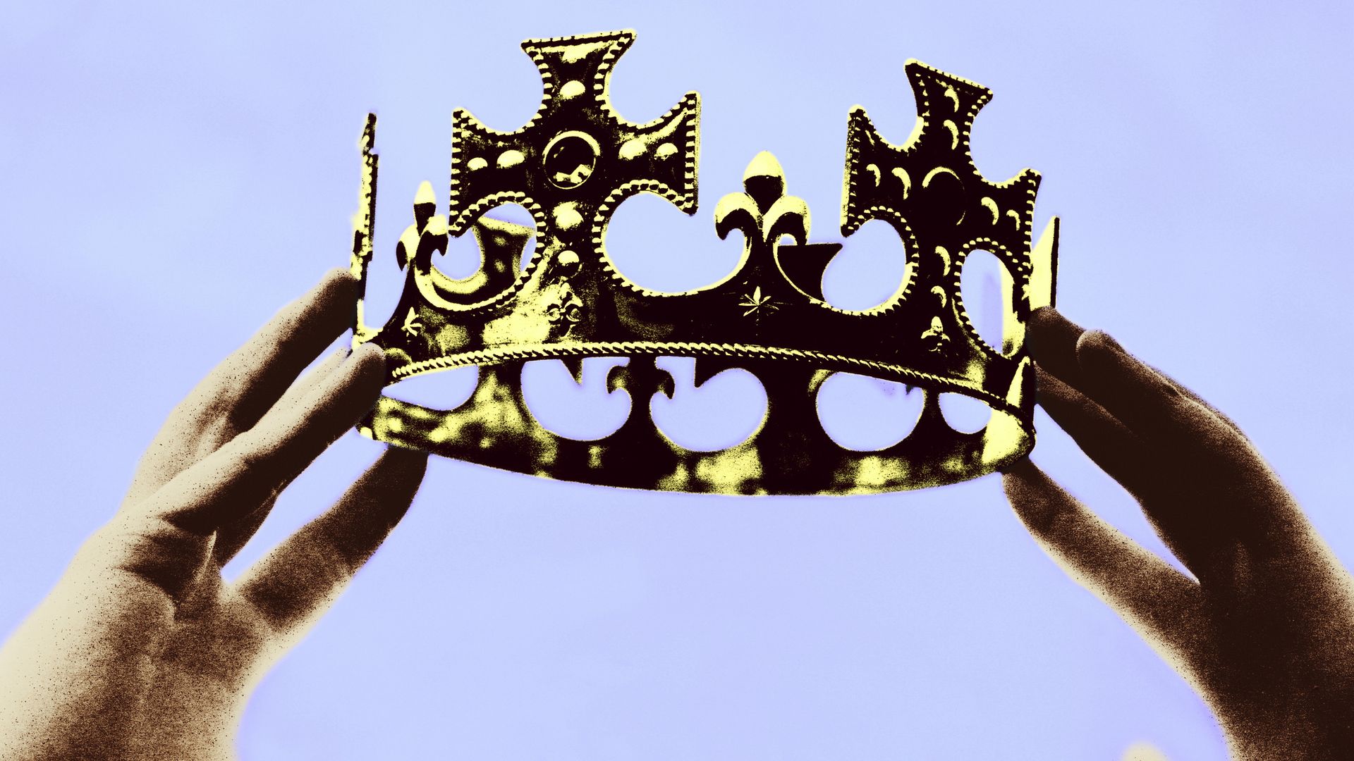 Hands holding up crown, close-up (toned B&W)