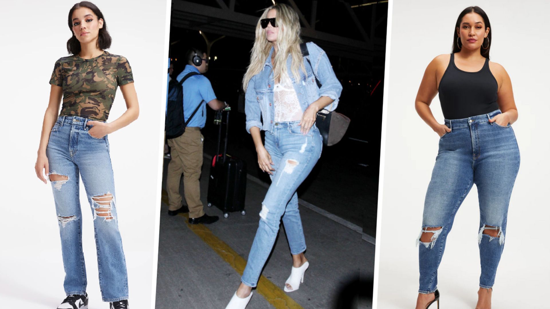 khloe kardashian wearing Good American jeans 