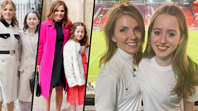 Three photos of Geri Halliwell Horner with her daughter Bluebell