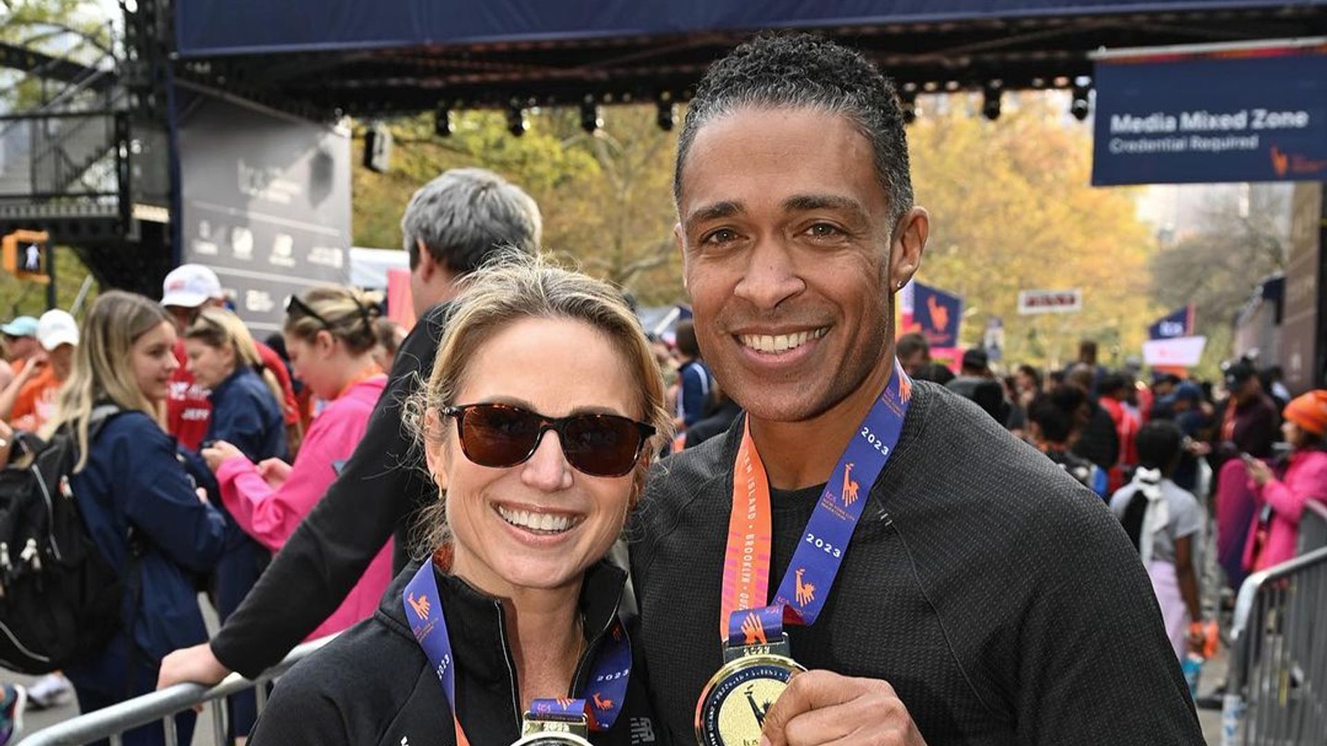 T.J. Holmes and Amy Robach at the New York Marathon