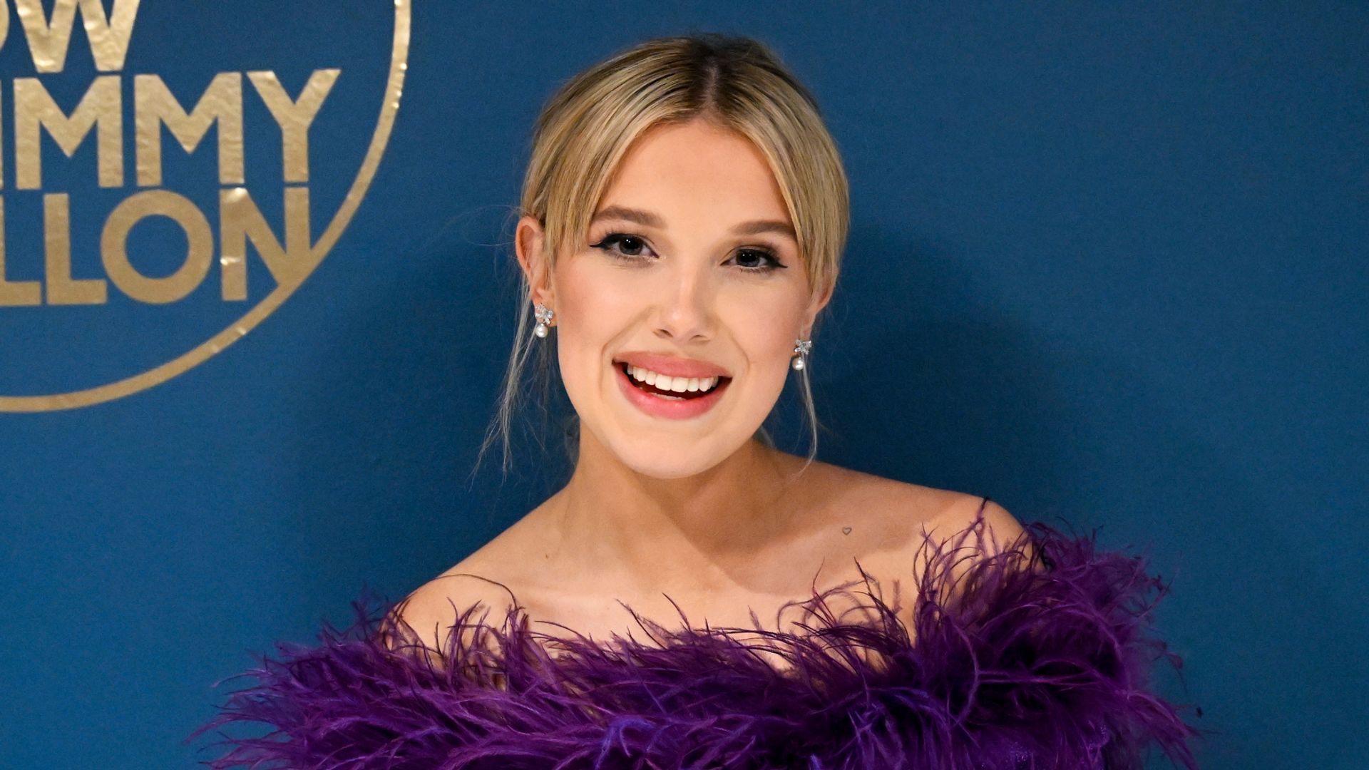 Actress Millie Bobby Brown poses backstage at The Tonight Show Starring Jimmy Fallon