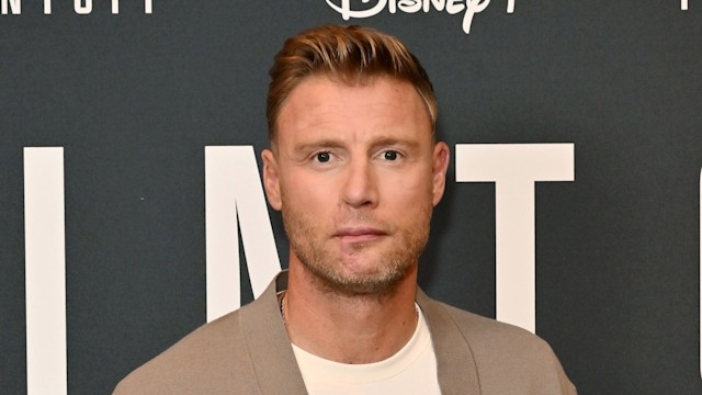 Freddie Flintoff in a beige blazer and white shirt