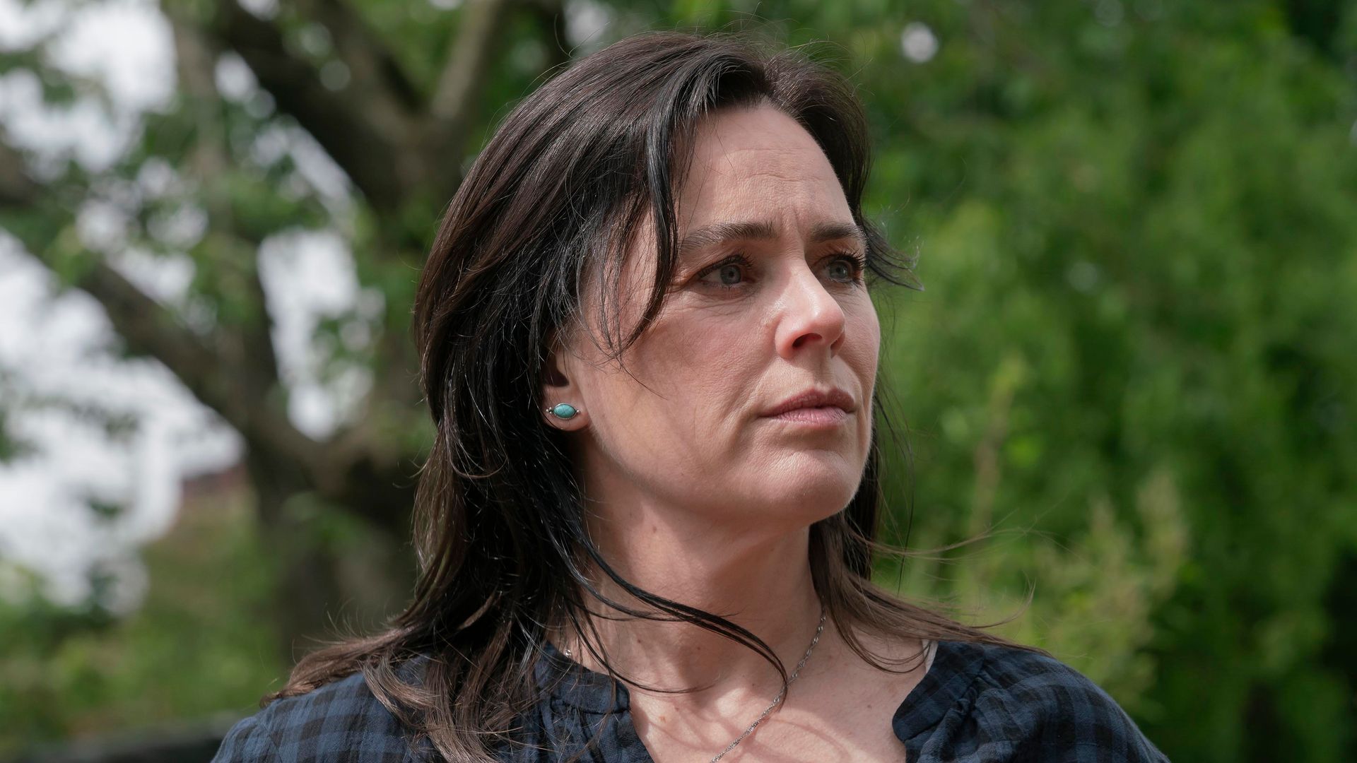 close-up of brunette woman in garden