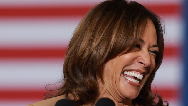 Kamala Harris, speaks during a campaign rally at the James R Hallford Stadium on October 24, 2024 in Clarkston, Georgia.  Harris and  Republican presidential nominee, former U.S. President Donald Trump, continue campaigning in battleground swing states before the November 5 election. 