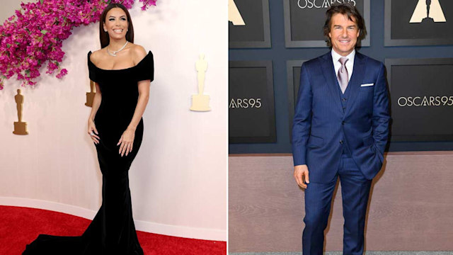 A split image of Eva Longoria and Tom Cruise