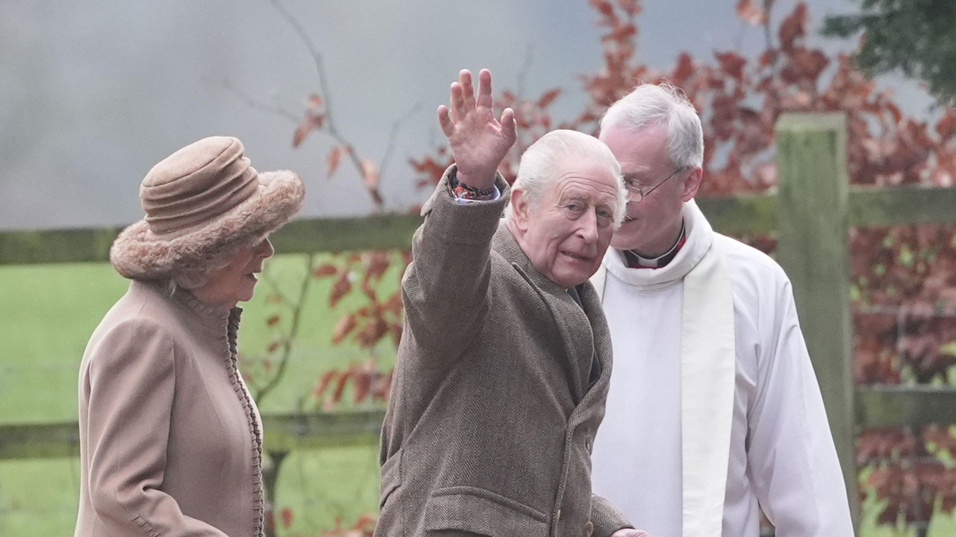 King Charles III and Queen Camilla heading into church