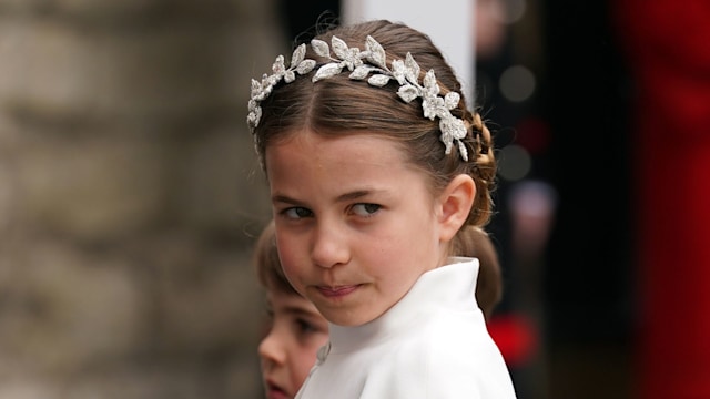 Princess Charlotte and Prince Louis arriving at Westminster Abbey, central London, ahead of the coronation ceremony of King Charles III and Queen Camilla on May 6, 2023 in London, England.