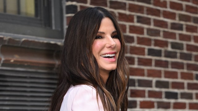 Sandra Bullock is seen outside the 'The Late Show with Stephen Colbert' at the Ed Sullivan Theater on  on March 14, 2022 in New York City. (Photo by James Devaney/GC Images)