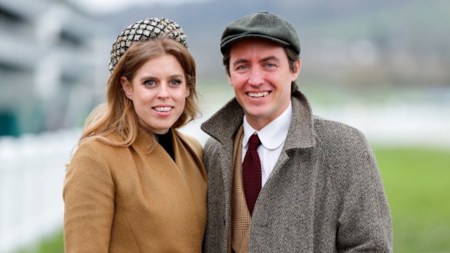 Princess Beatrice and Edoardo Mapelli Mozzi attend day 3 'St Patrick's Thursday' of the Cheltenham Festival at Cheltenham Racecourse