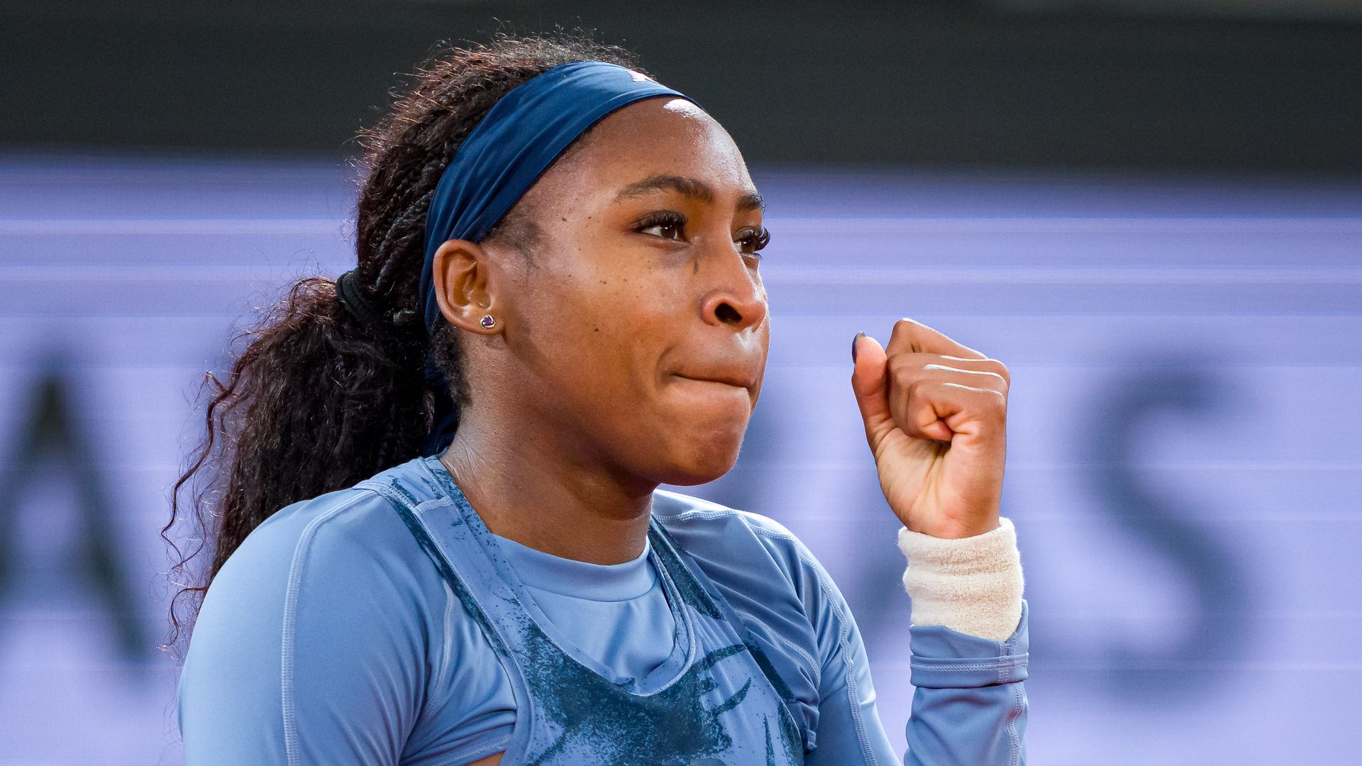 Coco Gauff of United States celebrates her victory against Madison Keys of United States in the Women's Singles Quarter Final match 