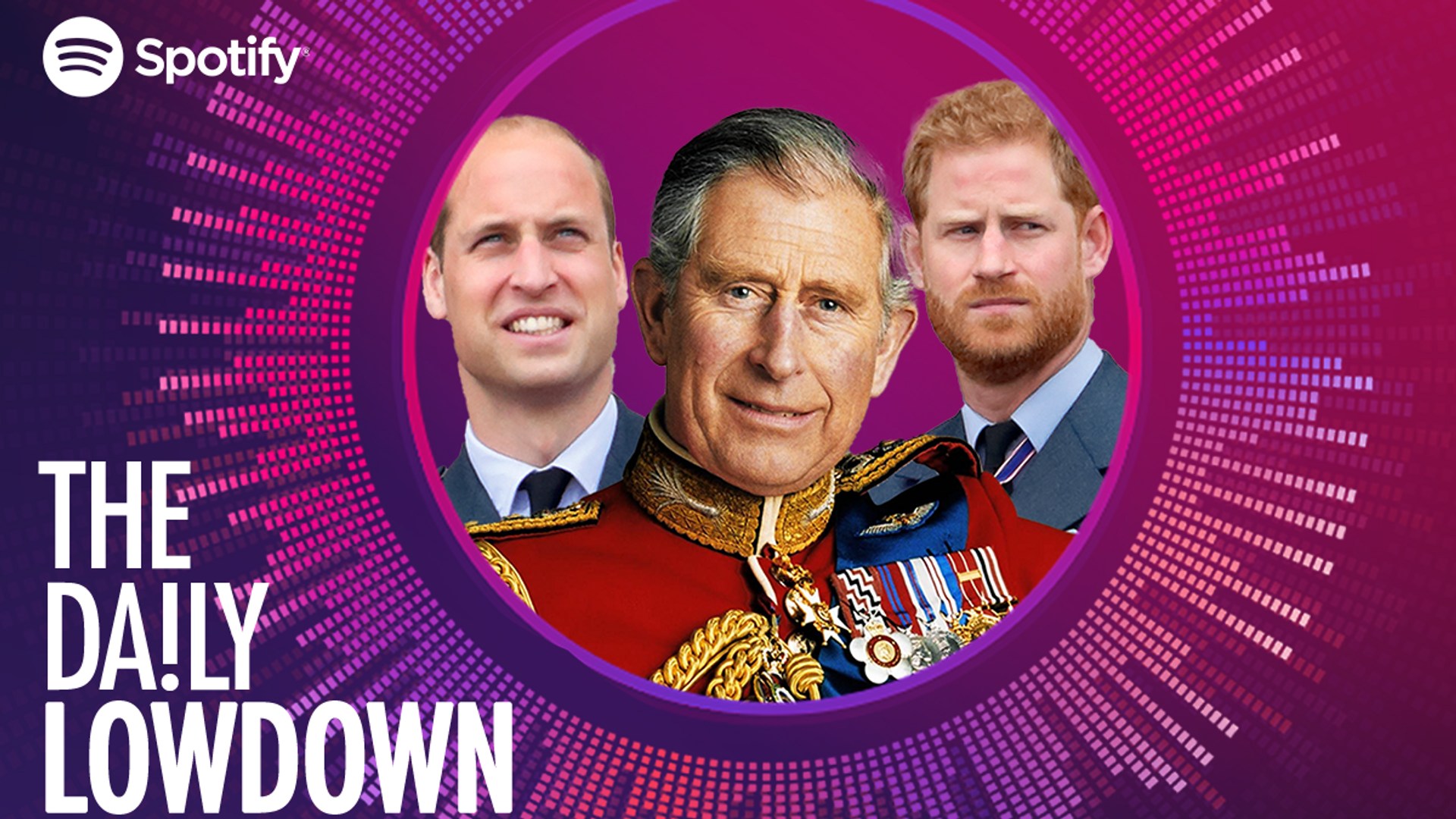 Prince William, King Charles, Prince Harry in Daily Lowdown logo