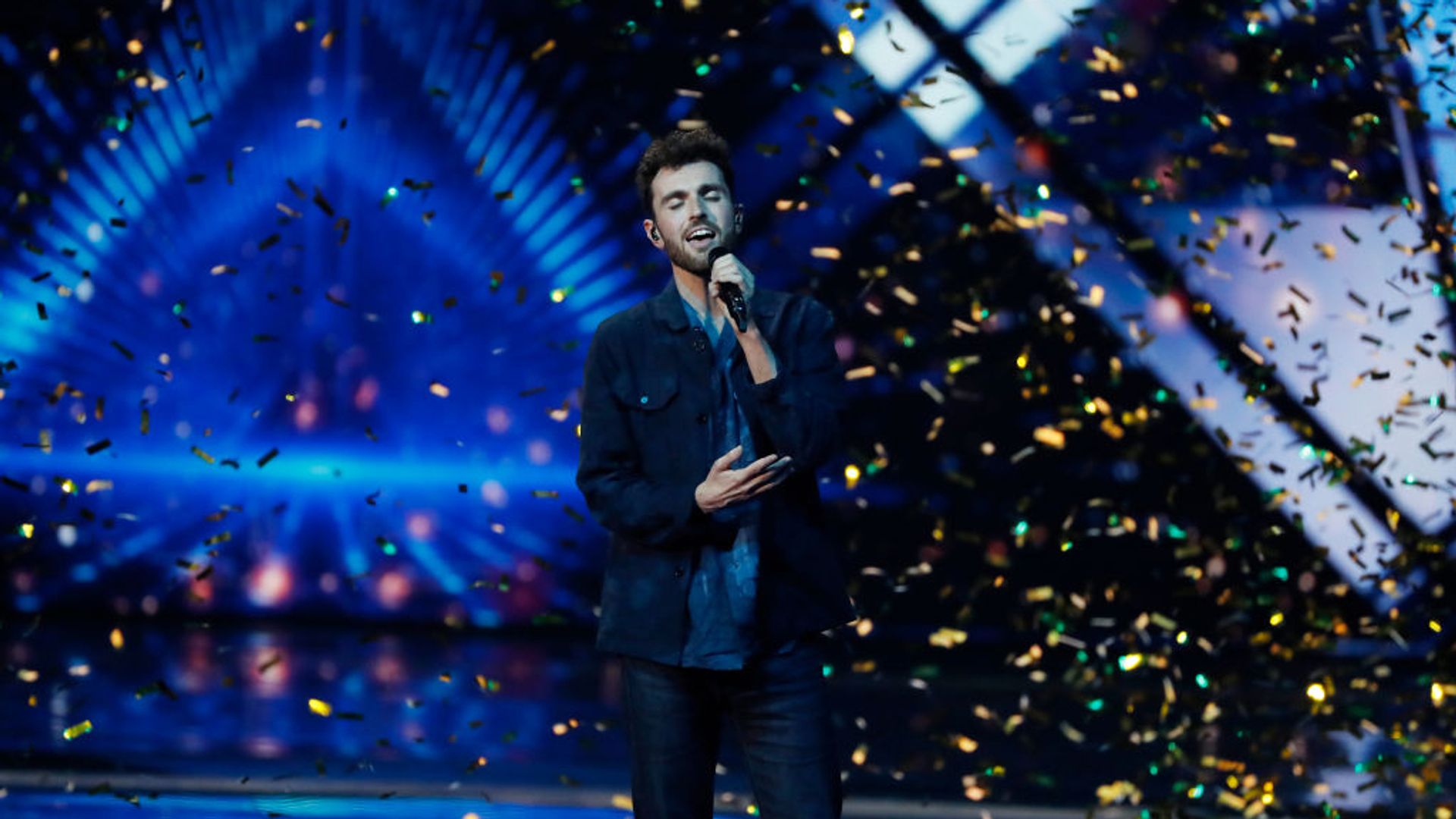 Duncan Laurence performs on stage at Eurovision 2019