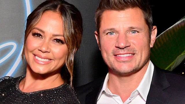 Nick Lachey and Vanessa Lachey smiling at the camera