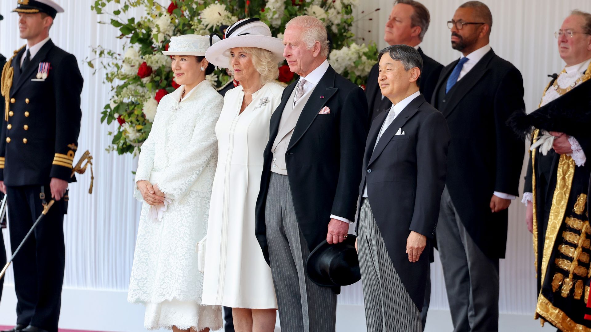 King Charles and Queen Camilla with Emperor Naruhito and Empress Masako of Japan at the ceremonial welcome