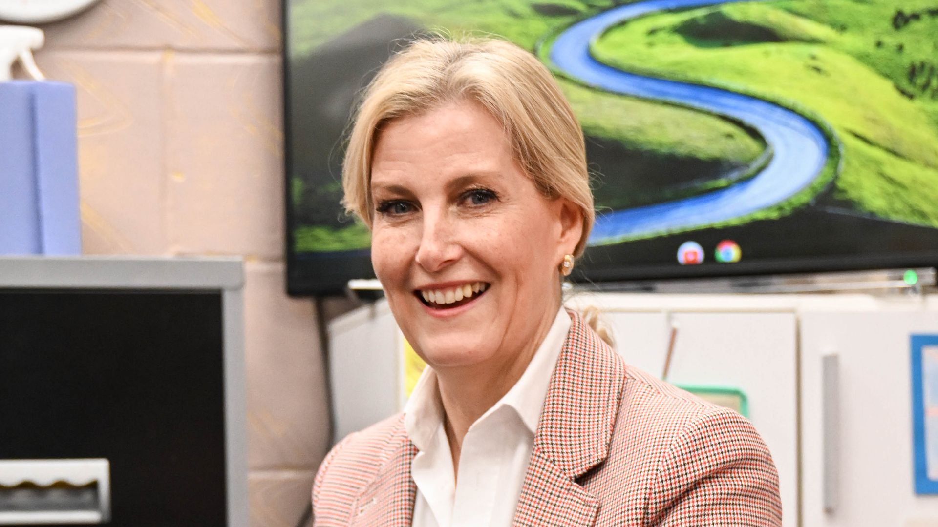 Duchess of Edinburgh in a pink blazer and trousers