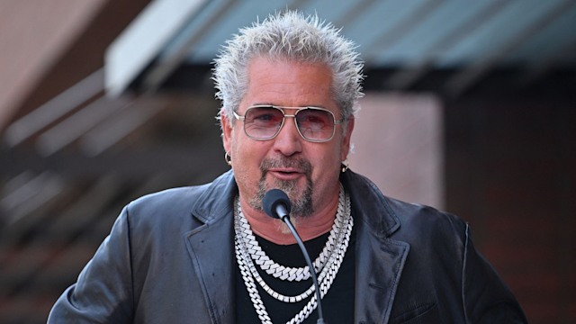 Guy Fieri speaks at the Hollywood Walk of Fame Star ceremony for Sammy Hagar (not in photo) in Hollywood, California, on April 30, 2024.