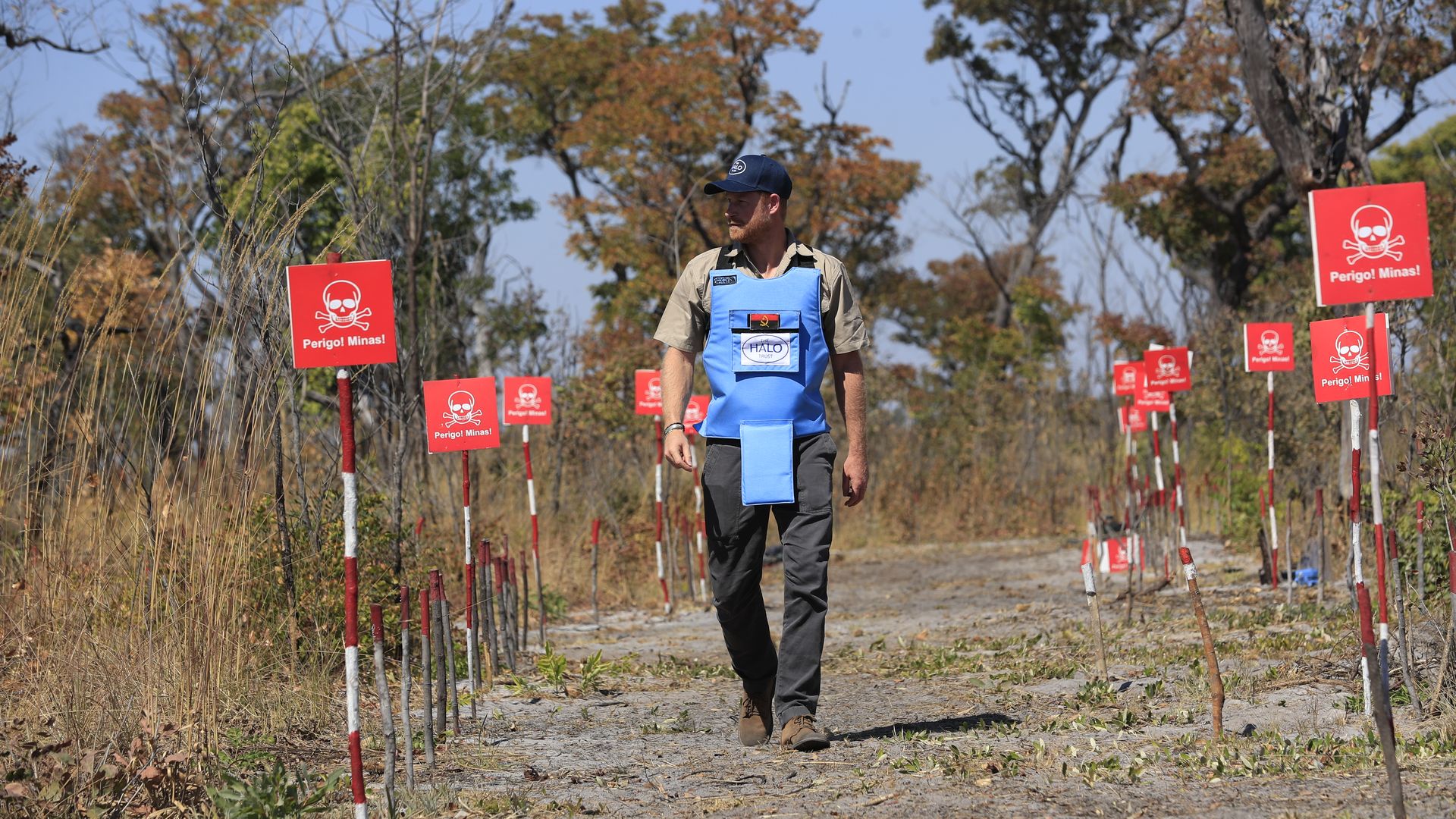 Prince Harry walking through a minefield