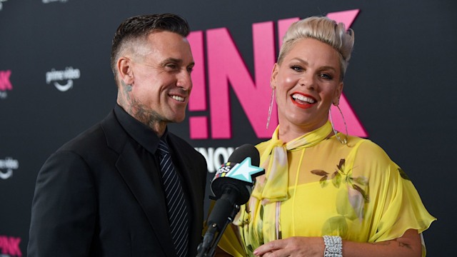 Carey Hart and P!nk attend the P!NK: ALL I KNOW SO FAR Los Angeles Premiere at Hollywood Bowl on May 17, 2021 in Los Angeles, California. (Photo by Kevin Mazur/Getty Images for AMAZON PRIME VIDEO)