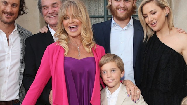 Actors Oliver Hudson, Kurt Russell, Goldie Hawn, Wyatt Russell and Kate Hudson with kids Ryder Robinson, Wilder Hudson, Bodhi Hudson, Rio Hudson and Bingham Bellamy attend Annual Goldie's Love In For Kids hosted by Goldie Hawn at Ron Burkle's Green Acres Estate on May 6, 2016 in Beverly Hills, California