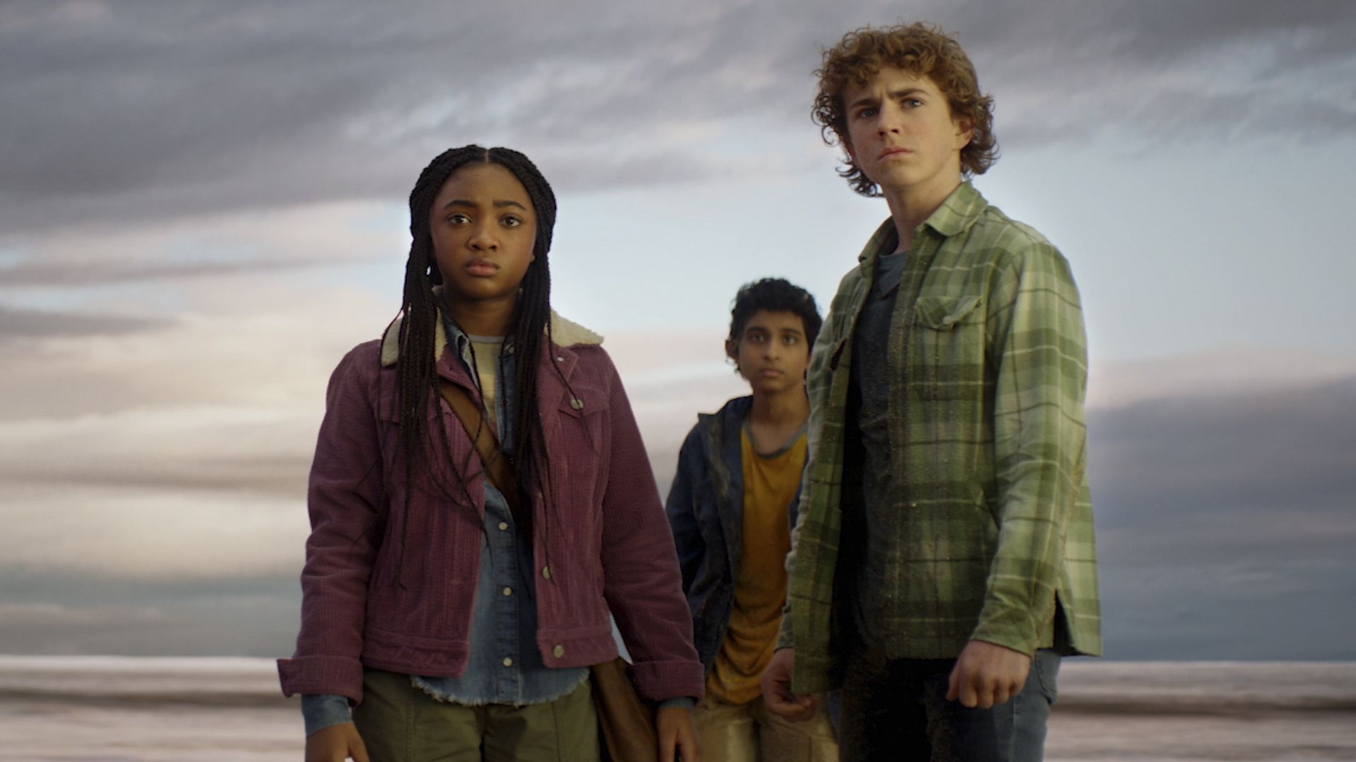Leah Sava Jeffries, Walker Scobell and Aryan Simhadri in Percy Jackson and the Olympians