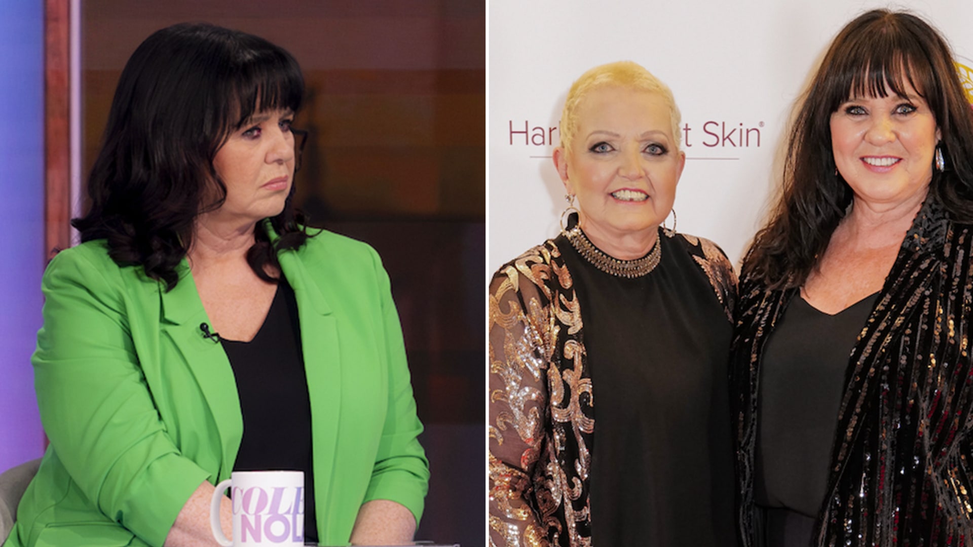A split image of Coleen Nolan with wher sister Linda