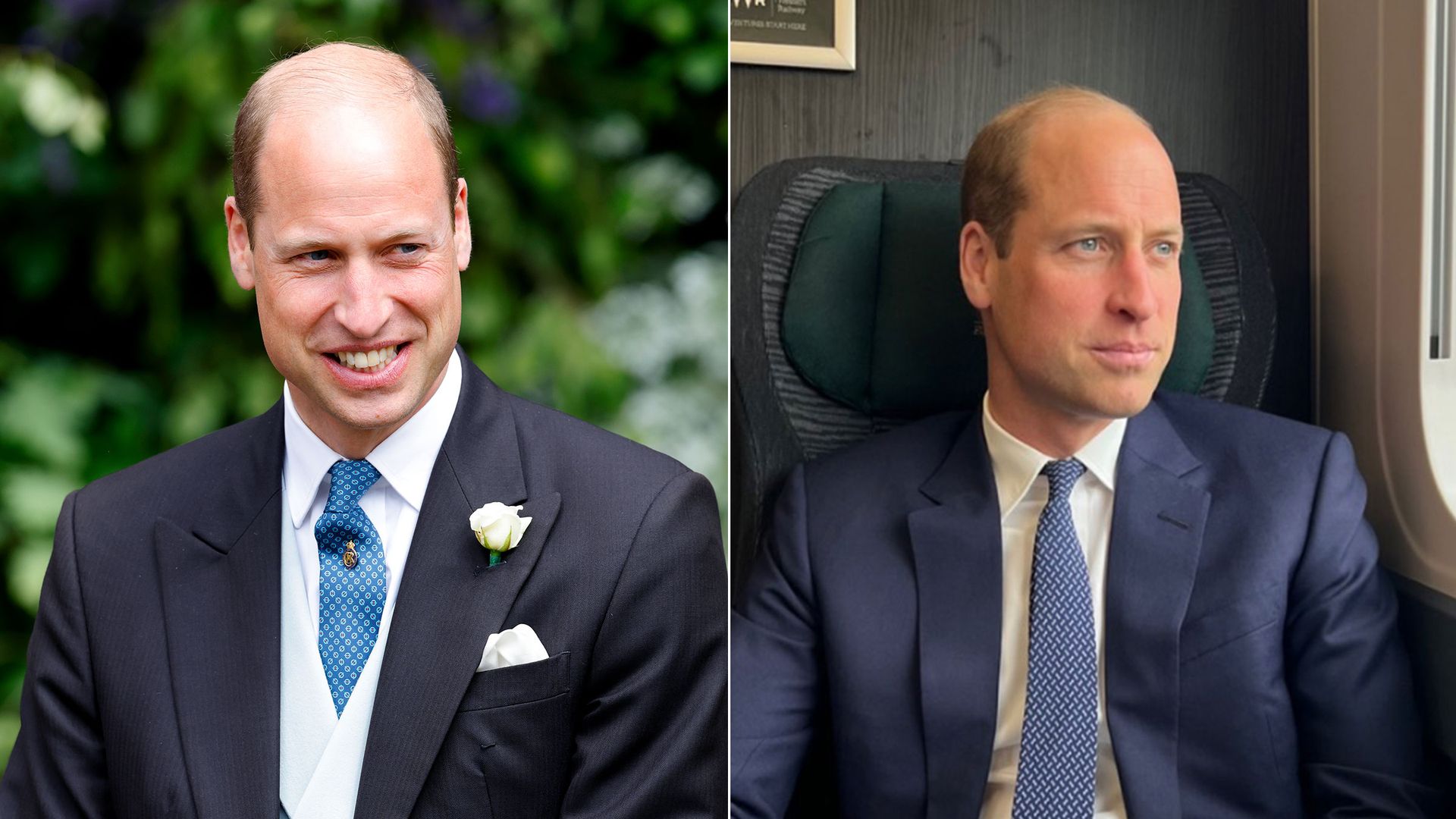 Prince William at wedding and on train