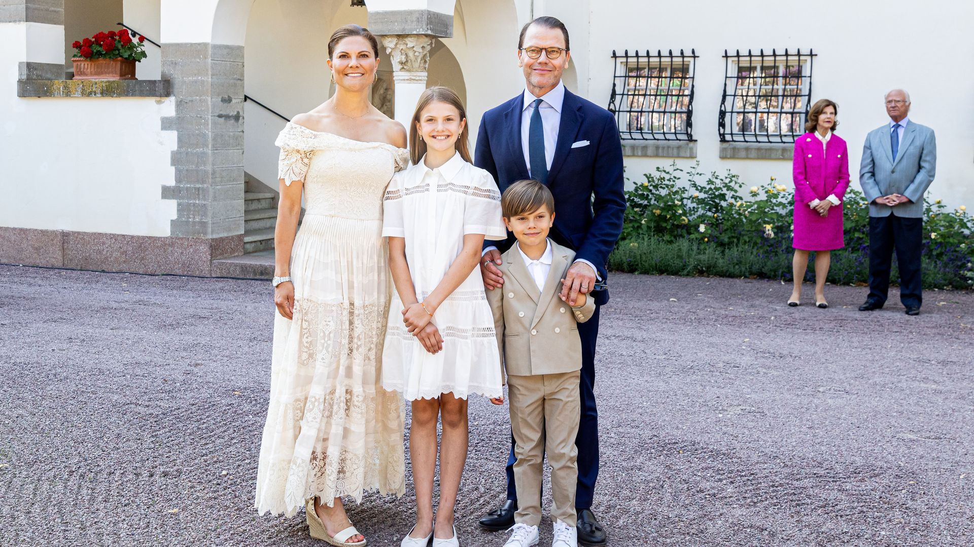 Crown Princess Victoria of Sweden, Prince Daniel of Sweden, Princess Estelle of Sweden and Prince Oscar of Sweden attend the birthday celebration of the Crown Princess at Solliden Castl