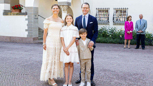 Crown Princess Victoria of Sweden, Prince Daniel of Sweden, Princess Estelle of Sweden and Prince Oscar of Sweden attend the birthday celebration of the Crown Princess at Solliden Castl