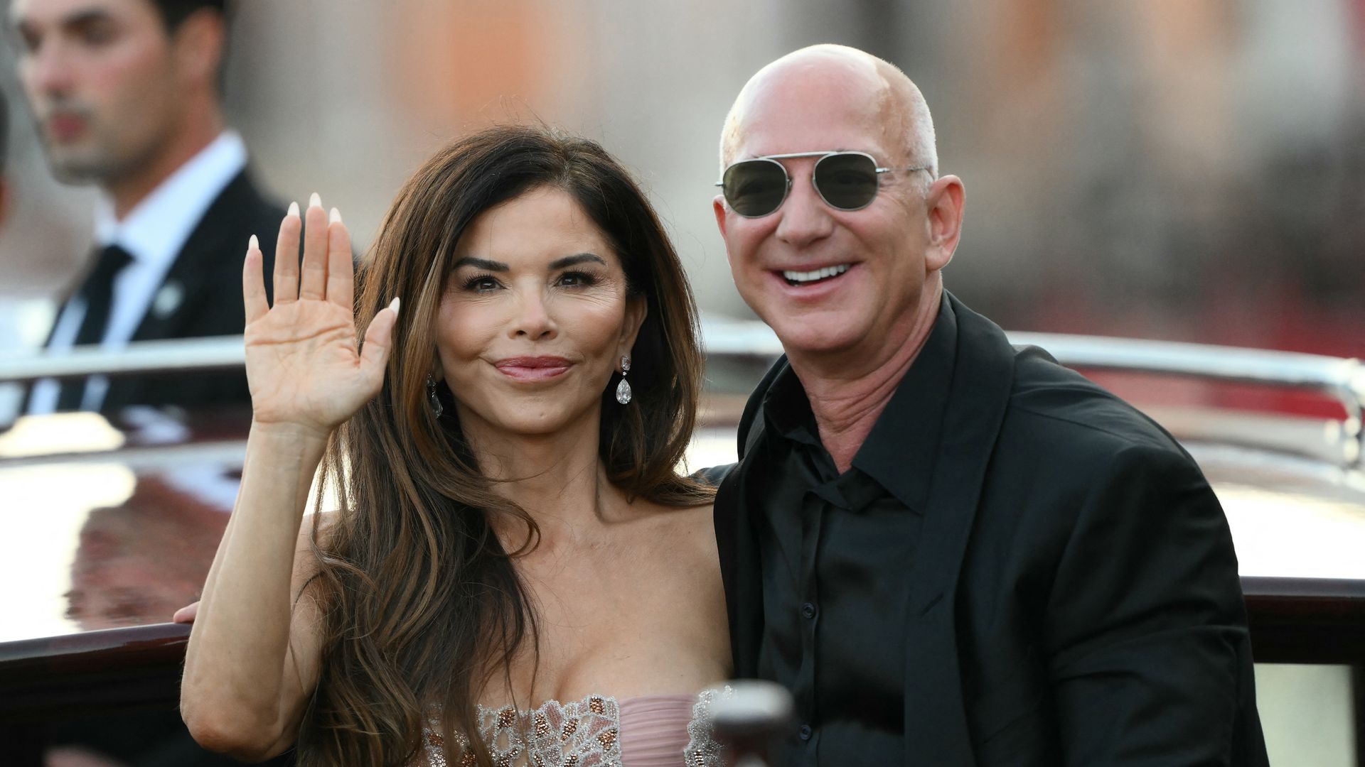 Amazon's founder Jeff Bezos and Lauren Sanchez Bezos leave the Aman Hotel on the third day of their wedding festivities