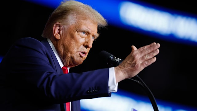 Republican presidential nominee, former President Donald Trump holds a campaign rally at the PPG Paints Arena on November 04, 2024 in Pittsburgh, Pennsylvania. With one day left before the general election, Trump is campaigning for re-election in the battleground states of North Carolina, Pennsylvania and Michigan.