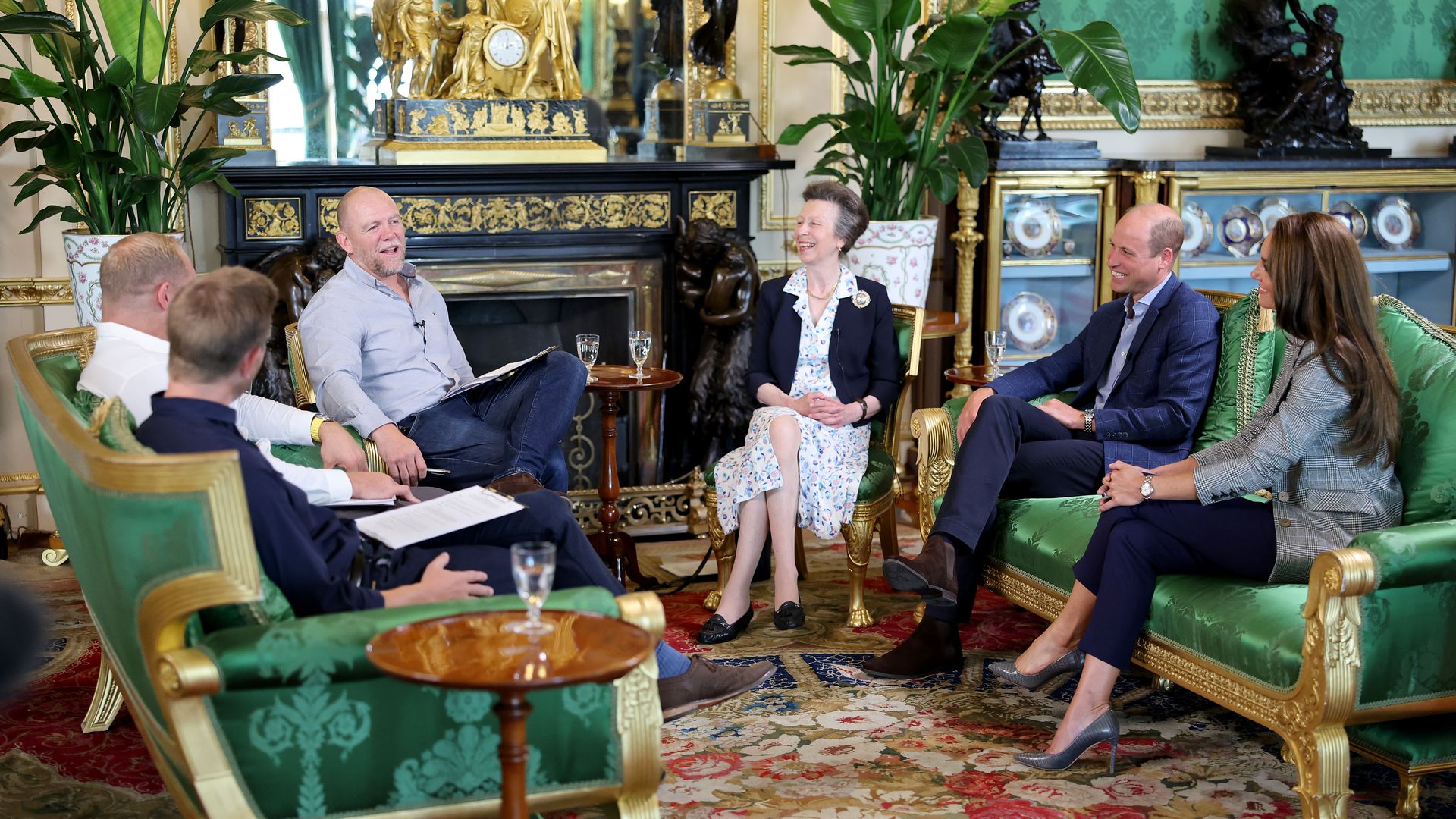 Mike Tindall, James Haskell, Prince William, Princess Kate and Princess Anne in Windsor castle 