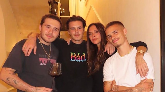 Victoria with her sons at a night in at home without husband David