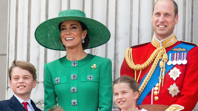 Prince George, Prince Louis, Princess Charlotte, Princess Kate and Prince William on the balcony during Trooping the Colour 