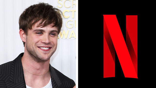 split image young actor smiling, Netflix logo