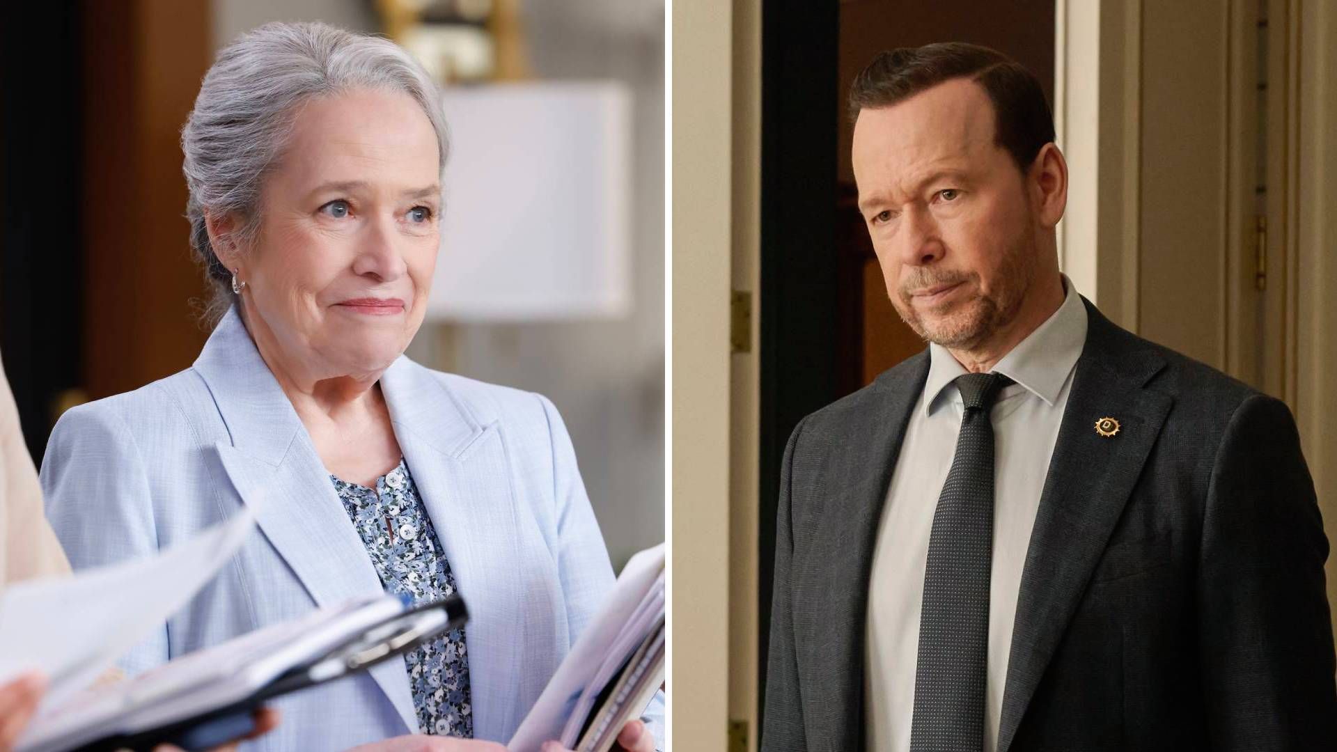 Split image of Kathy Bates on Matlock and Donnie Wahlberg on Boston Blue