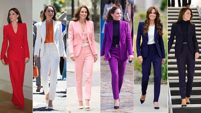 Kate Middleton wearing rainbow-hued suits