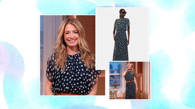 Cat Deeley on This Morning; Whistles model wearing polka dot dress