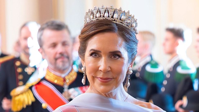 Queen Mary in lilac gown and tiara