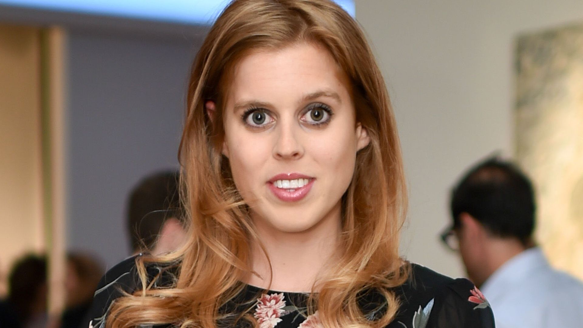 Princess Beatrice in a black floral dress