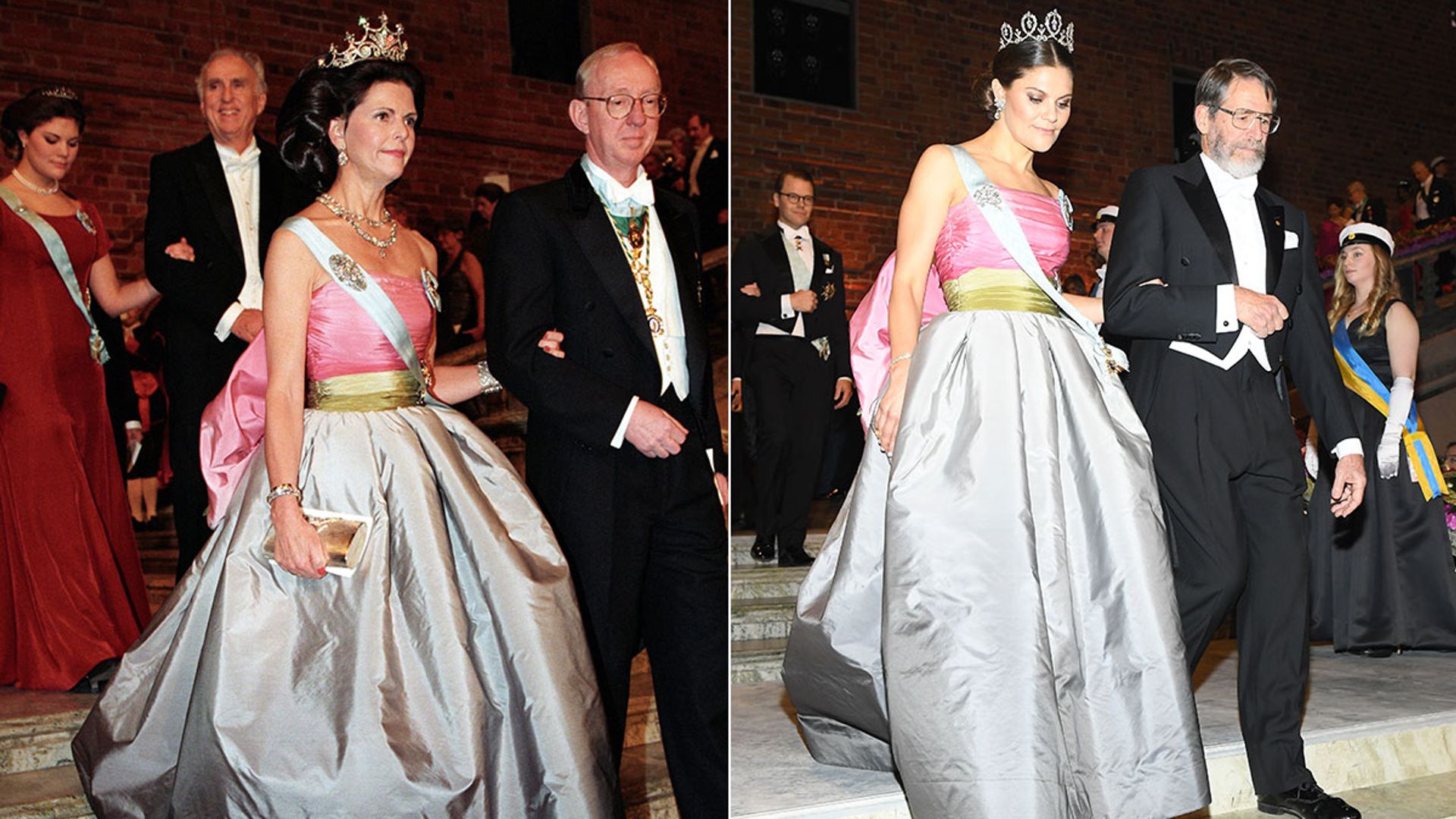 mother and daughter in same silk gown 