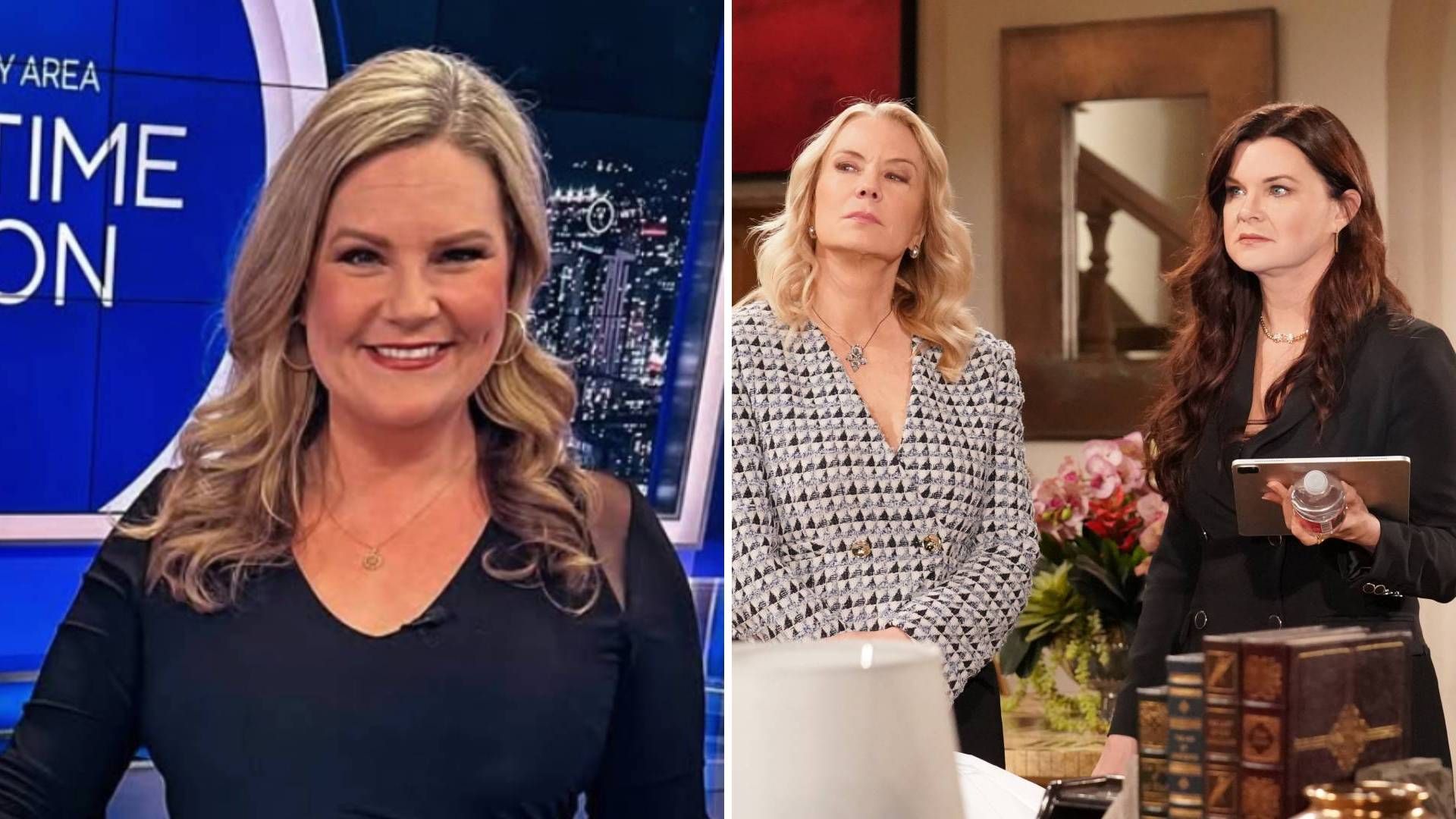 Split image of CBS anchor Anne Makovech and B&B stars Katherine Kelly Lang and Heather Tom