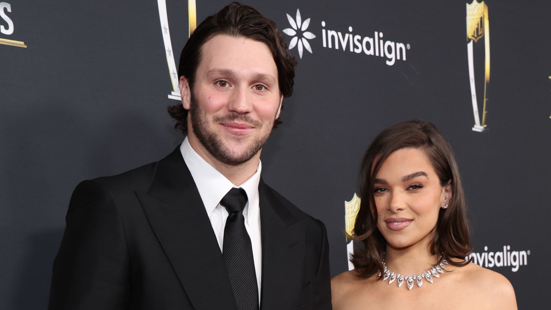 Josh Allen and Hailee Steinfeld attend the 14th Annual NFL Honors at Saenger Theatre on February 06, 2025 in New Orleans, Louisiana