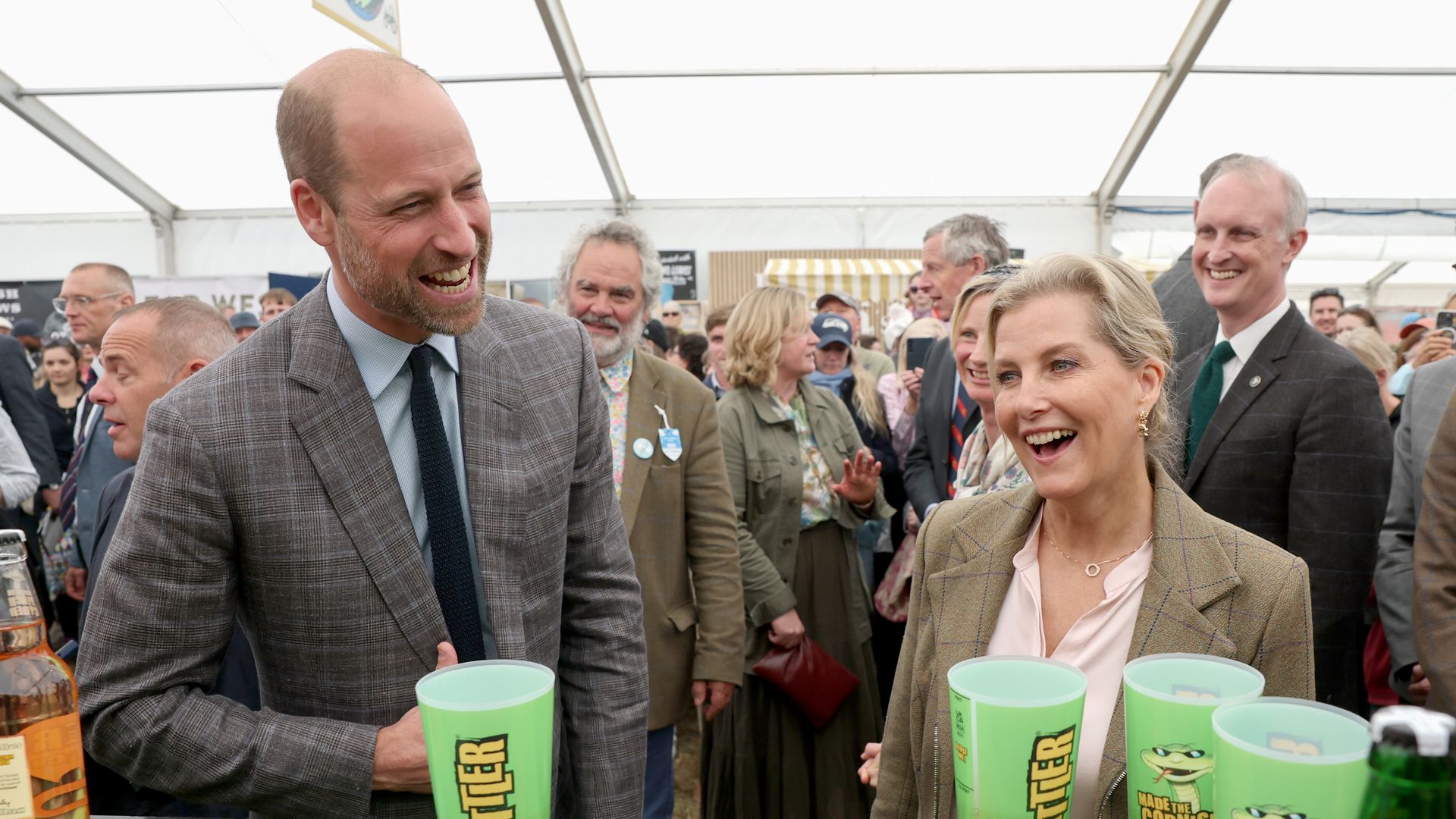 Prince William and Sophie laugh as they try cider