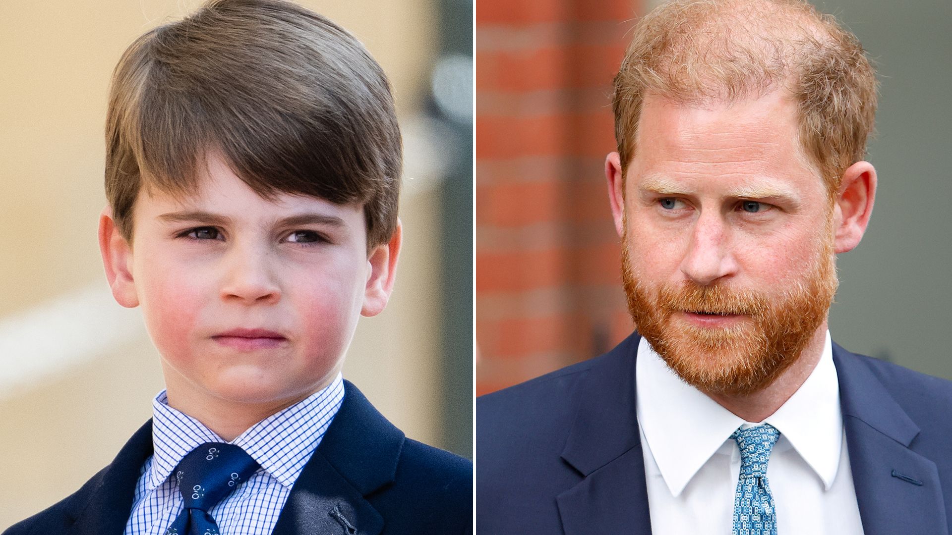 Prince Louis and Prince Harry in blue suit jackets and ties