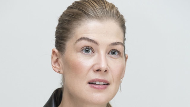 rosamund pike in check blazer 