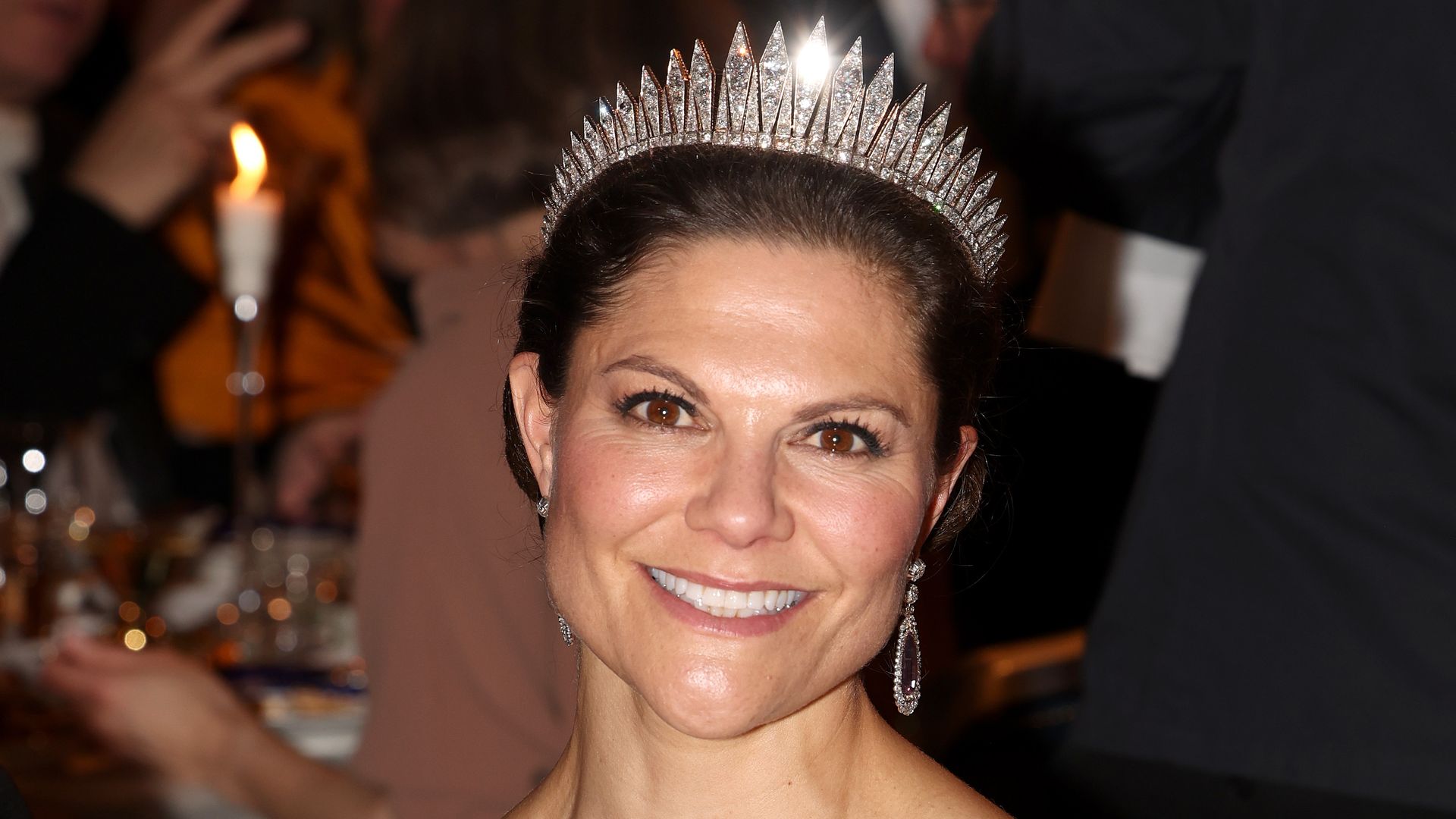 Crown Princess Victoria of Sweden wearing tiara and gown