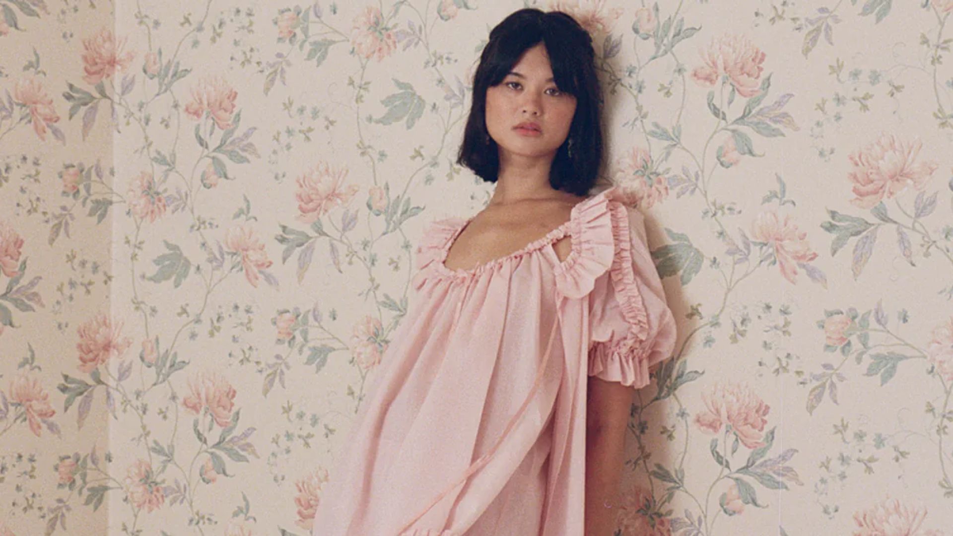 My Mum Made It model in pink babydoll dress