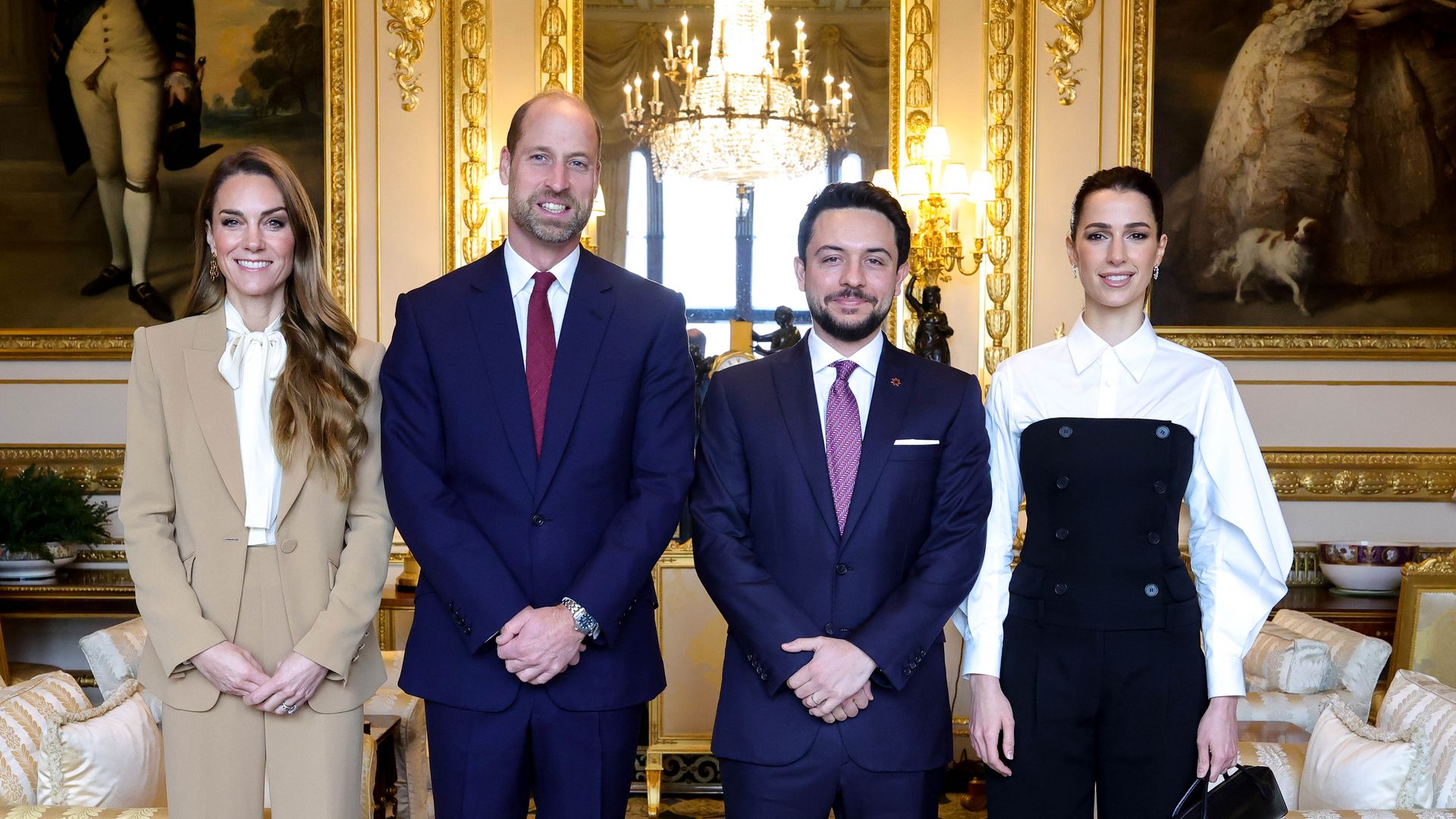 Princesses Kate and Rajwa look radiant in business chic outfits